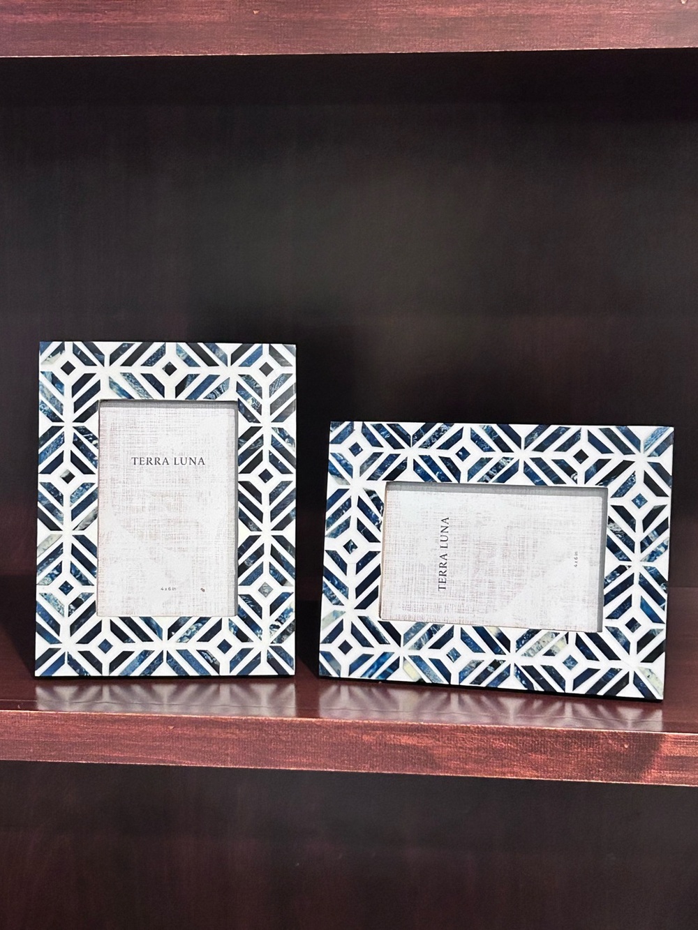 Sagebrook Home Terra Luna Geometric Mosaic Inlay 4 × 6 Photo Frame Set of 2 NEW